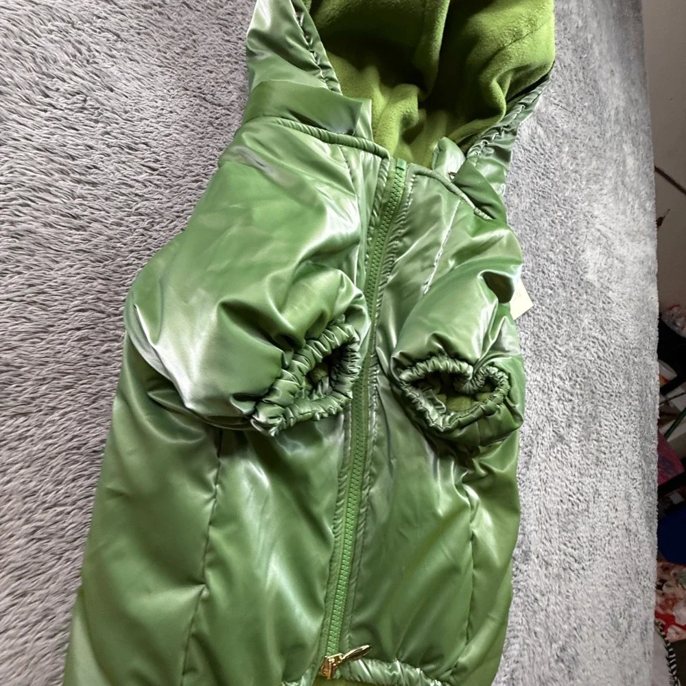 Rachel Zoe Pet Dog Puffer Jacket NWT XL Green Full Body Hooded Soft Fleece